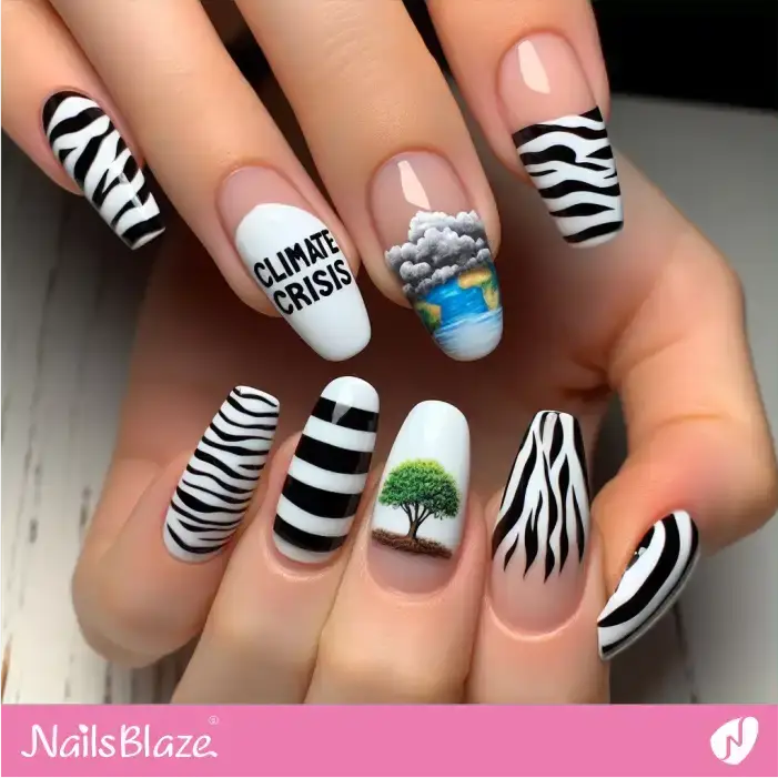 Climate Crisis Nails with Zebra Stripes Design | Climate Crisis Nails - NB3003